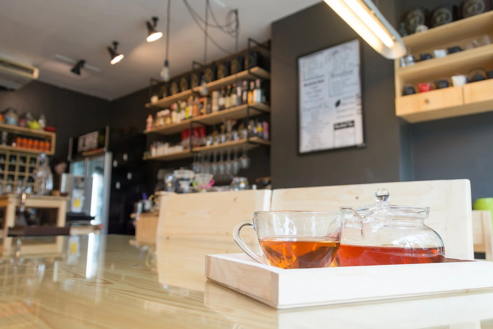 Tea served at an elegant tea shop counter
